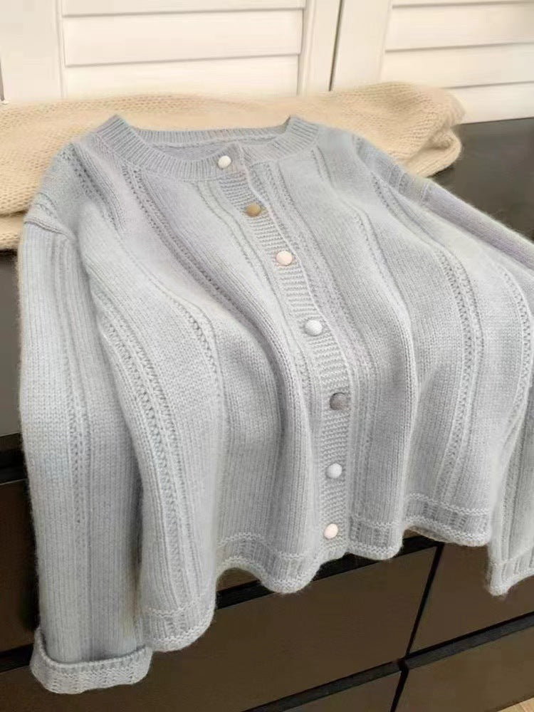 Damen Strickjacke mit dekorativem Rippdesign und Knopfverschluss Drune