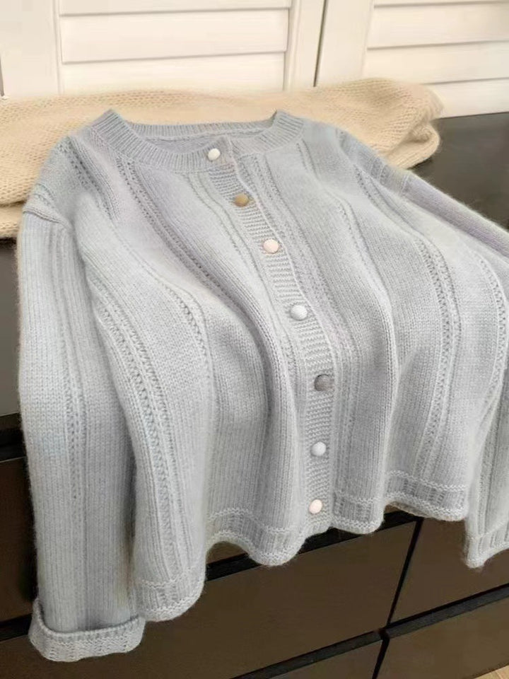 Damen Strickjacke mit dekorativem Rippdesign und Knopfverschluss Drune