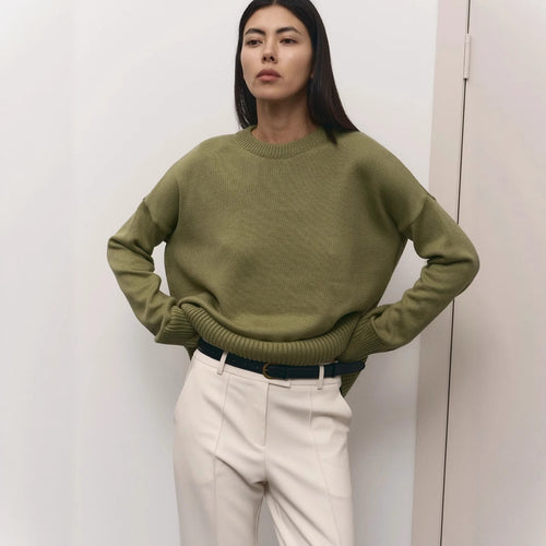 Damen lässiger Strickpullover mit innovativem Schnitt und weiten Ärmeln Drune