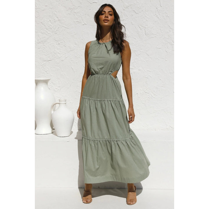 Damen Langarm Maxikleid mit verspielten Seitenausschnitten und fließendem Rock Drune