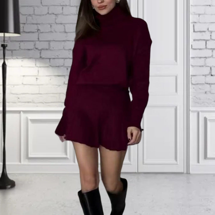Damen Oversized Strickpullover mit hochwertiger Rippstruktur und passendem Minirock Drune