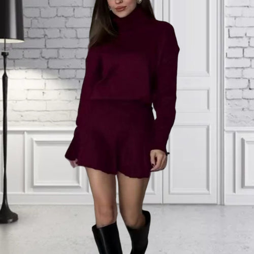 Damen Oversized Strickpullover mit hochwertiger Rippstruktur und passendem Minirock Drune