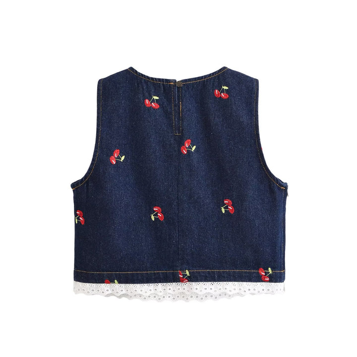 Damen Designer-Cropped-Top mit floralem Stickmuster und Spitzenbesatz Drune