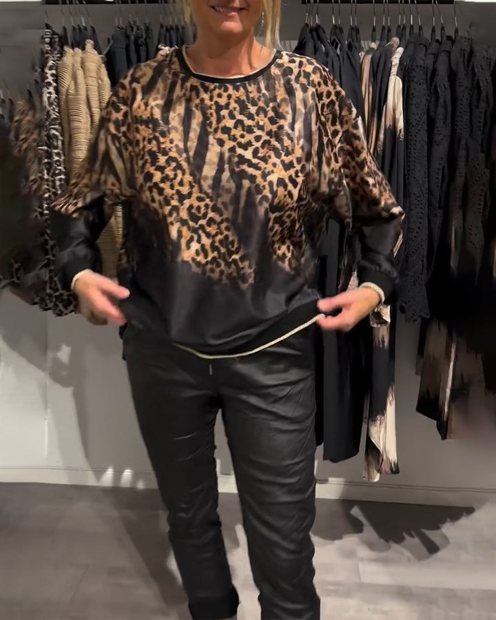 Damen Modischer Sweatshirt mit trendigem Leopardenmuster Drune