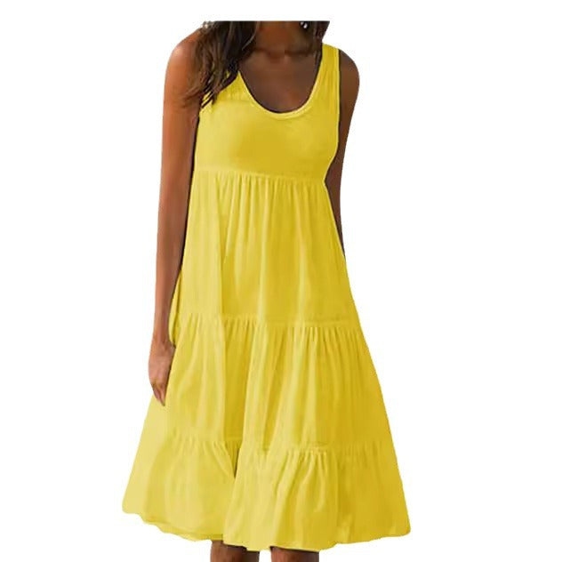 Damen lässiges Sommerkleid mit fließendem Schnitt und Rüschendetails Drune