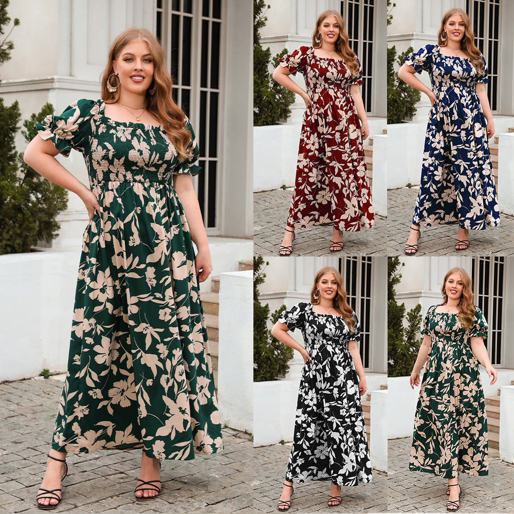 Damen Sommerliches Maxikleid mit romantischem Blumenmuster und Puffärmeln Drune