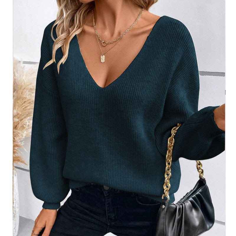 Damen lässiger Strickpullover mit eleganter Rückenbindung Drune