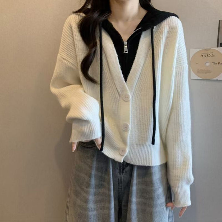 Damen modische Wickeljacke mit Kapuze Drune