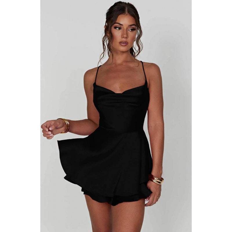 Damen-Minikleid mit sexy Schnitt, fließendem Rock, Drune