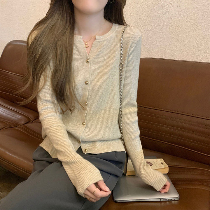 Damen lässige Strickjacke mit Knopfverzierung und feiner Rippstruktur Drune