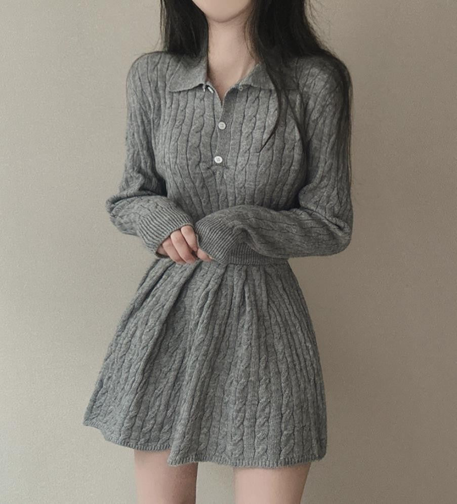 Damen Strickkleid im Pulloverstil mit Kabelstrickmuster Drune
