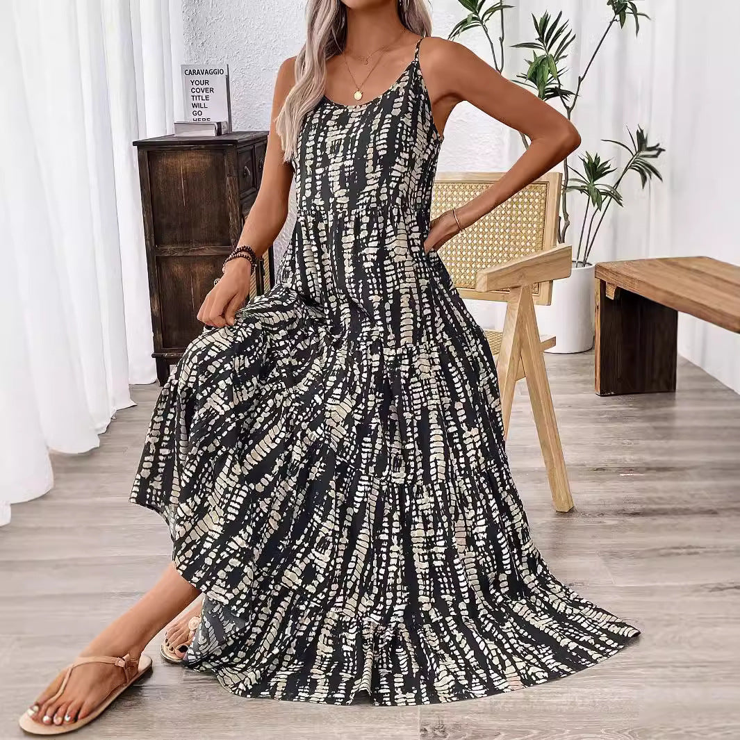 Damen Maxikleid mit leichtem Schnitt und farbenfrohem Druck Drune
