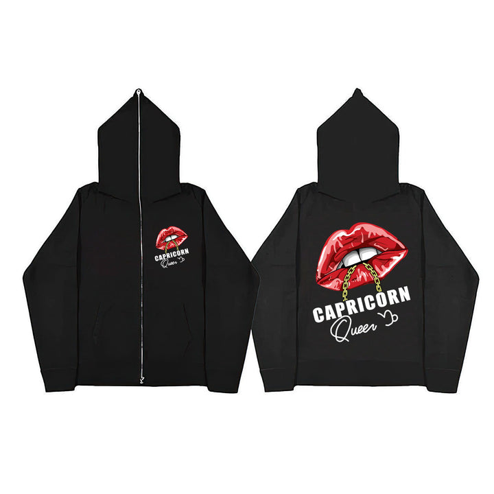 Damen Kapuzenjacke mit einzigartigem Lippenmotiv und Kapuze Drune