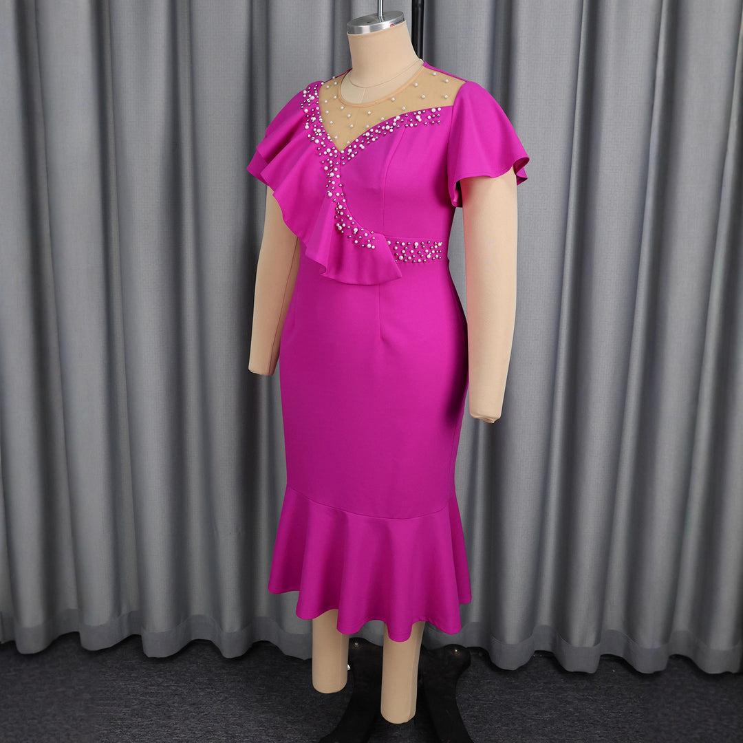 Damen figurbetontes Kleid mit Rüschendesign und Strassakzenten Drune
