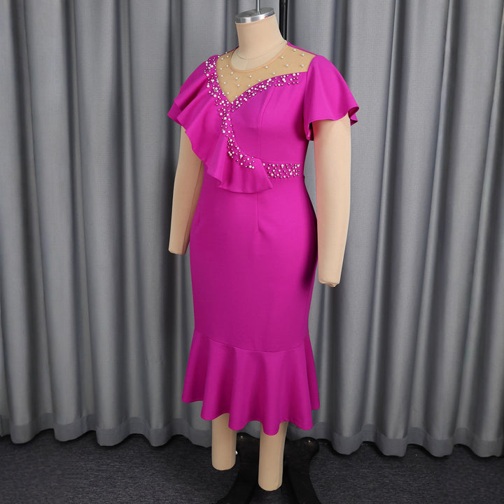 Damen figurbetontes Kleid mit Rüschendesign und Strassakzenten Drune