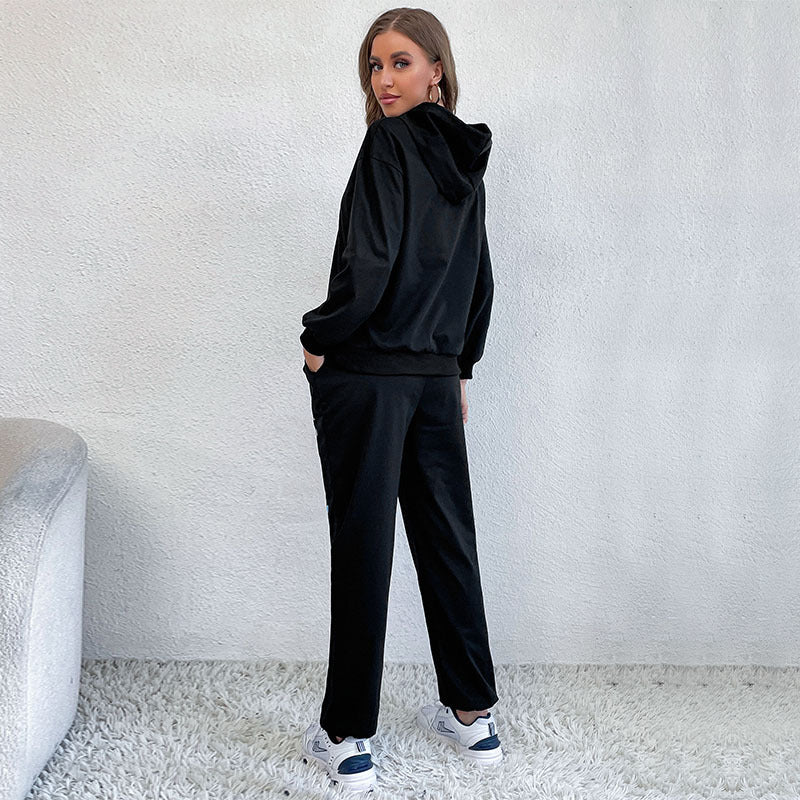 Damen Sportliche Hoodiekombination mit buntem Schmetterlings-Design und lässigen Details Drune