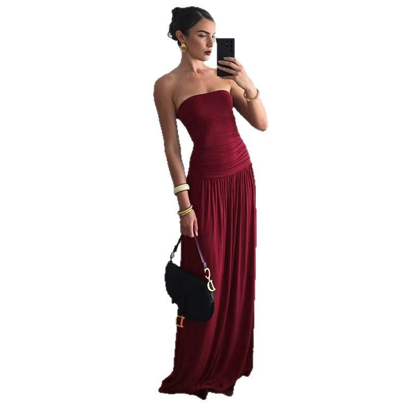 Damen Maxikleid mit elastischem Oberteil und fließendem Rock Drune
