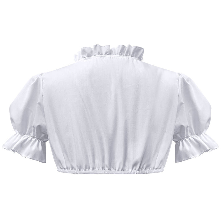 Damen nan traditionelle Dirndlbluse kurz mit Puffärmeln Herzausschnitt und Rüschendetail Drune