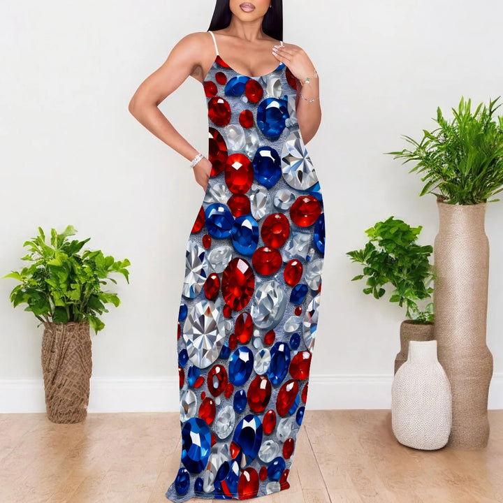 Damen Maxikleid mit künstlerischem Halloween-Motiv und umwerfendem Rosenprint Drune