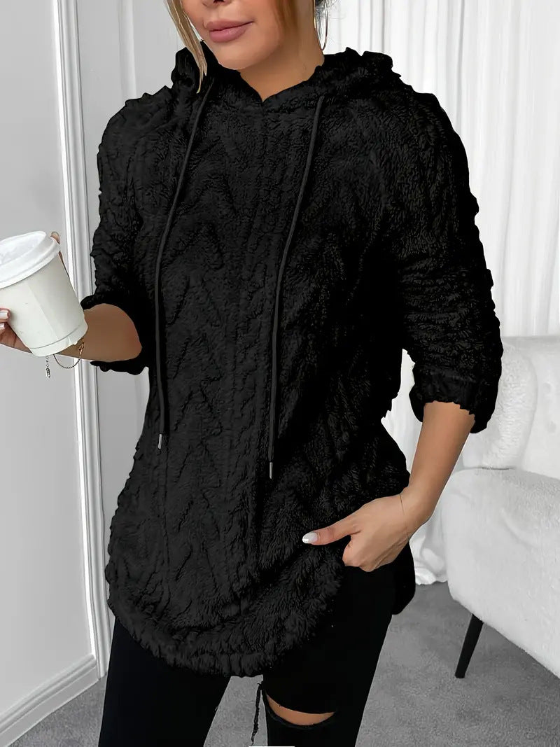 Damen Flauschiger Kapuzenpullover mit Zopfdesign Drune