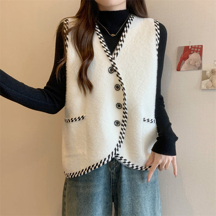 Damen Weste mit geflochtenen Akzenten und Knopfdetails Drune