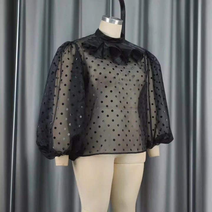 Damen Bluse mit voluminösen Puffärmeln und Polka-Dots Drune