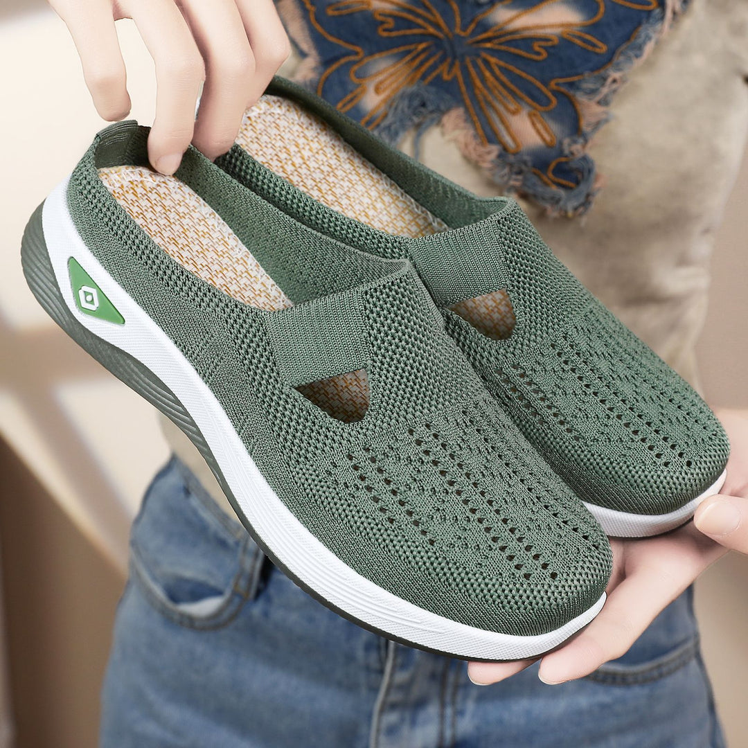 Damen nan atmungsaktive Strick-Slipper Clog mit seitlicher Cut-Out-Öffnung, dämpfender EVA- und PU-Zwischensohle Drune
