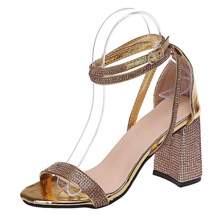 Damen Glamouröse Hochzeits Sandalen mit funkelnden Kristallen und Blockabsatz Drune
