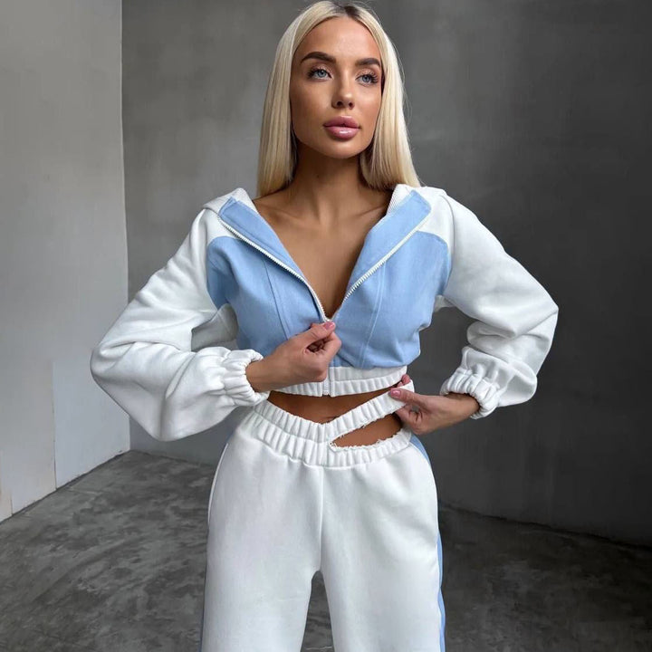 Damen cropped Kapuzenjacke mit innovativem Reißverschluss und elastischem Bund Drune