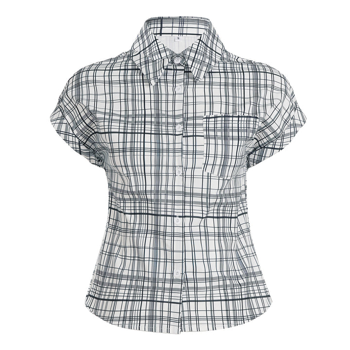 Damen Kurzarm-Karobluse mit tailliertem Schnitt und Knopfdetails Drune