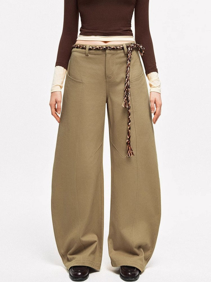 Damen Weite Chino-Hose mit elegantem Design und geflochtenem Gürtel Drune