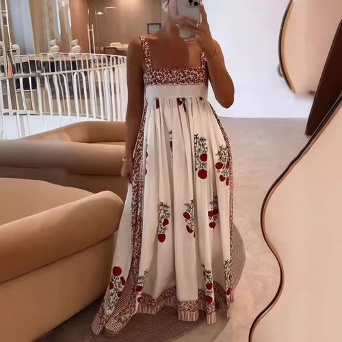 Damen Langes Sommerkleid mit floralen Akzenten und breiten Trägern Drune