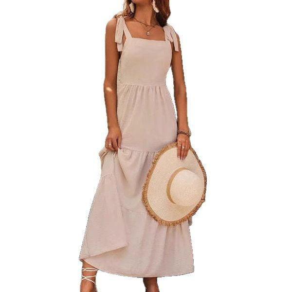 Damen lässiges tief ausgeschnittenes Maxikleid mit Rüschen und verstellbaren Trägern Drune