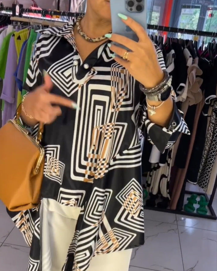 Damen Tunika mit modernem geometrischem Muster und elegantem Schnitt Drune