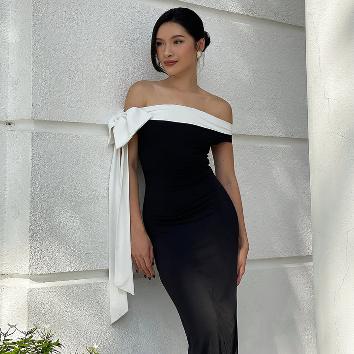 Damen Elegantes Maxikleid mit Off-Shoulder Design und schmalem Schnitt Drune