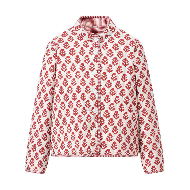 Damen gesteppte Blousonjacke mit floralem Muster und praktischen Knöpfen Drune