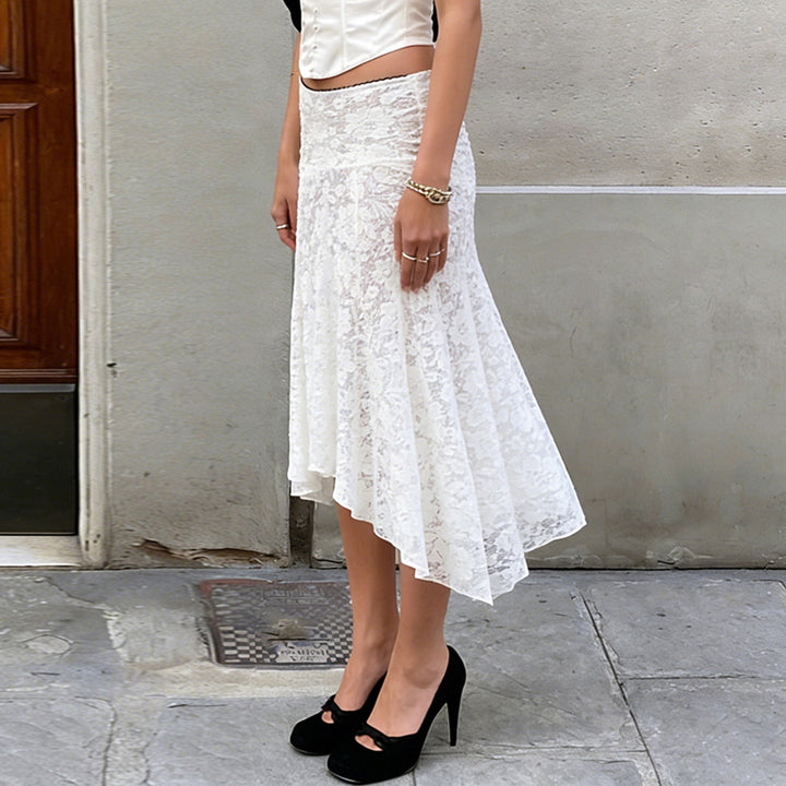 Damen eleganter Spitzenrock mit asymmetrischem Schnitt Drune