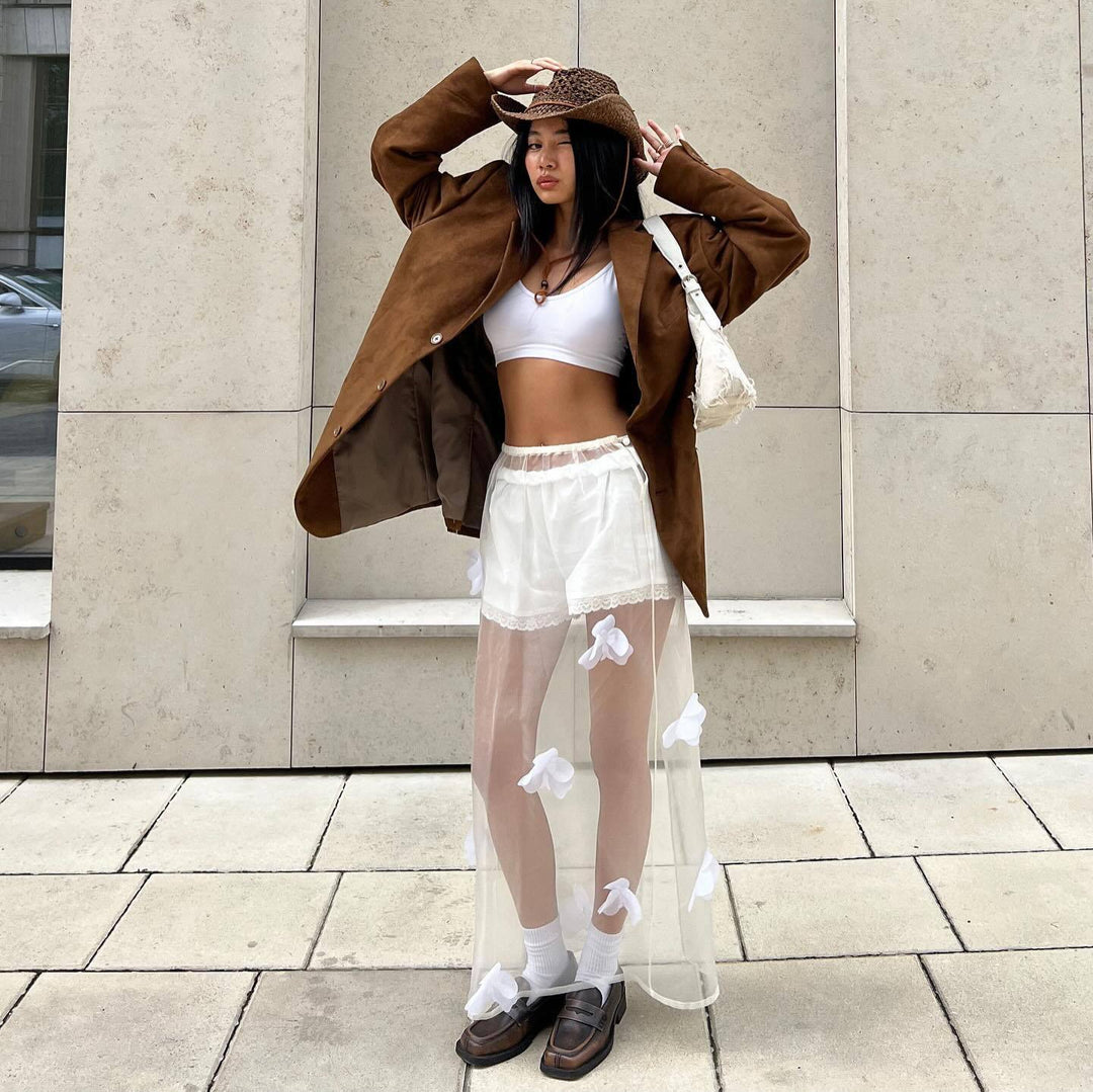Damen transparenter Rock mit zarten Blumendetails und elegantem Schnitt Drune