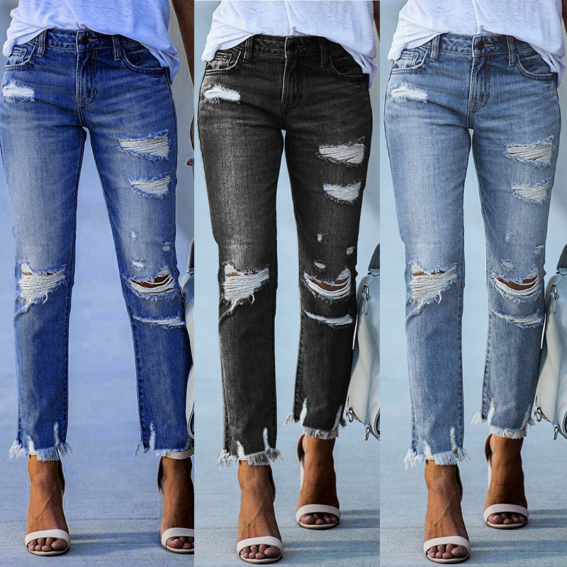 Damen Ripped Jeans im modernen Vintage-Look mit fransigen Säumen Drune
