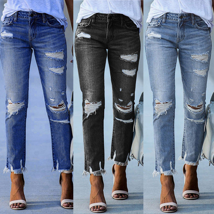 Damen Ripped Jeans im modernen Vintage-Look mit fransigen Säumen Drune