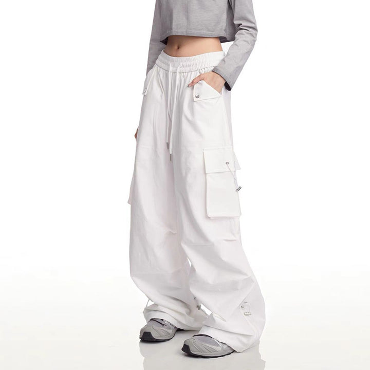 Damen Modische Cargo-Hose mit Seitentaschen und verstellbarem Bund Drune