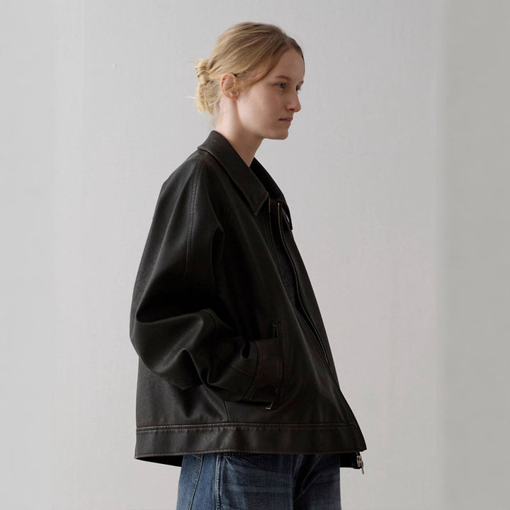 Damen elegante Lederjacke im minimalistischem Design Drune