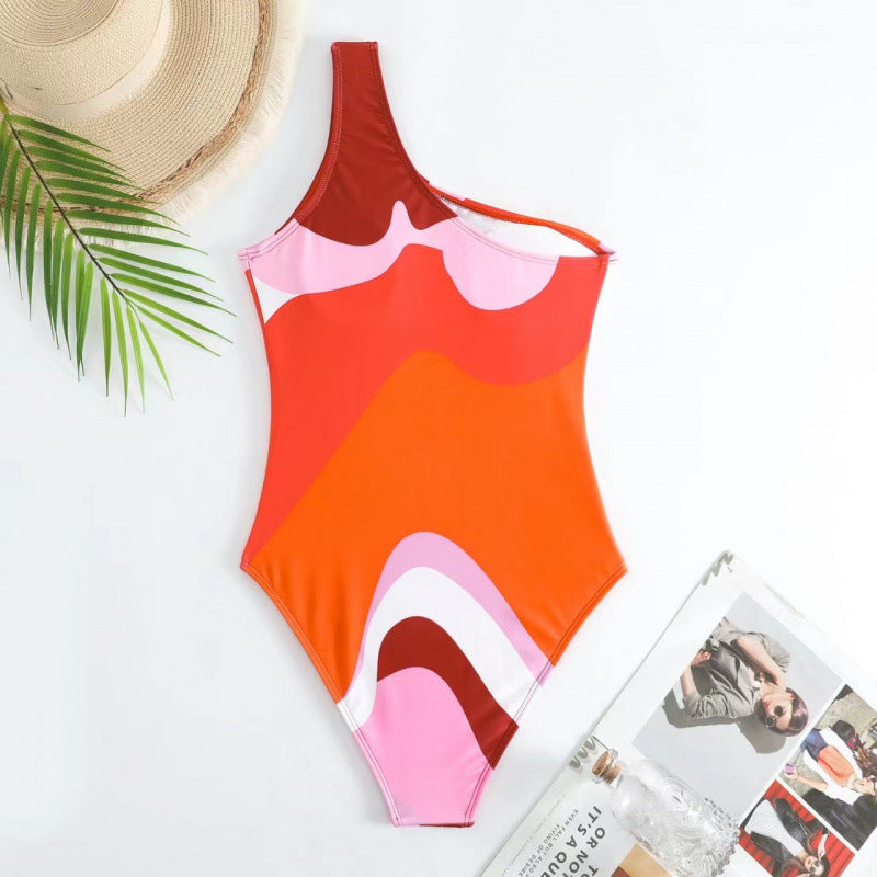 Damen Einteiler Badeanzug mit modischem Muster und passendem Sarong Drune