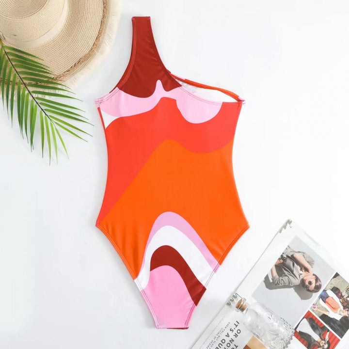 Damen Einteiler Badeanzug mit modischem Muster und passendem Sarong Drune