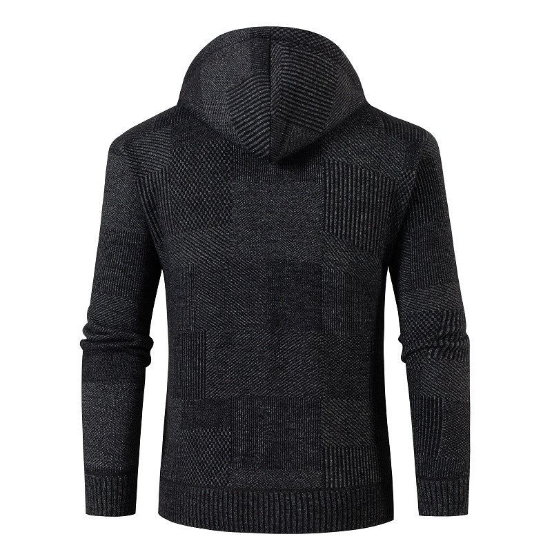 Herren Strickjacke mit gefütterter Kapuze und modernem Waffelmuster Drune
