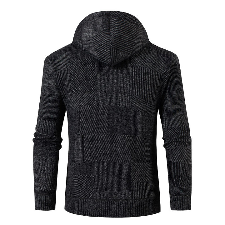 Herren Strickjacke mit gefütterter Kapuze und modernem Waffelmuster Drune