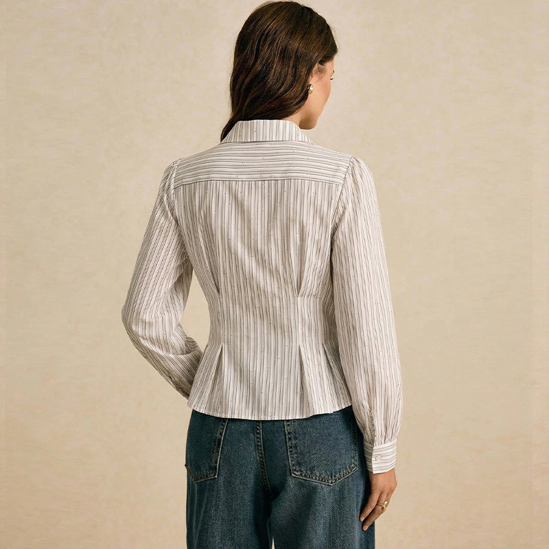 Damen taillierte Bluse mit vertikalem Streifenmuster Drune