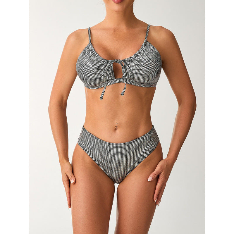Damen Bikini mit modischem Knoten und hoch geschnittenem Slip Drune