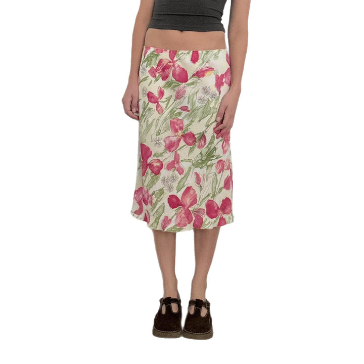 Damen nan ausgestellter Midirock mit floralem Aquarelldruck und hoher Taille Drune