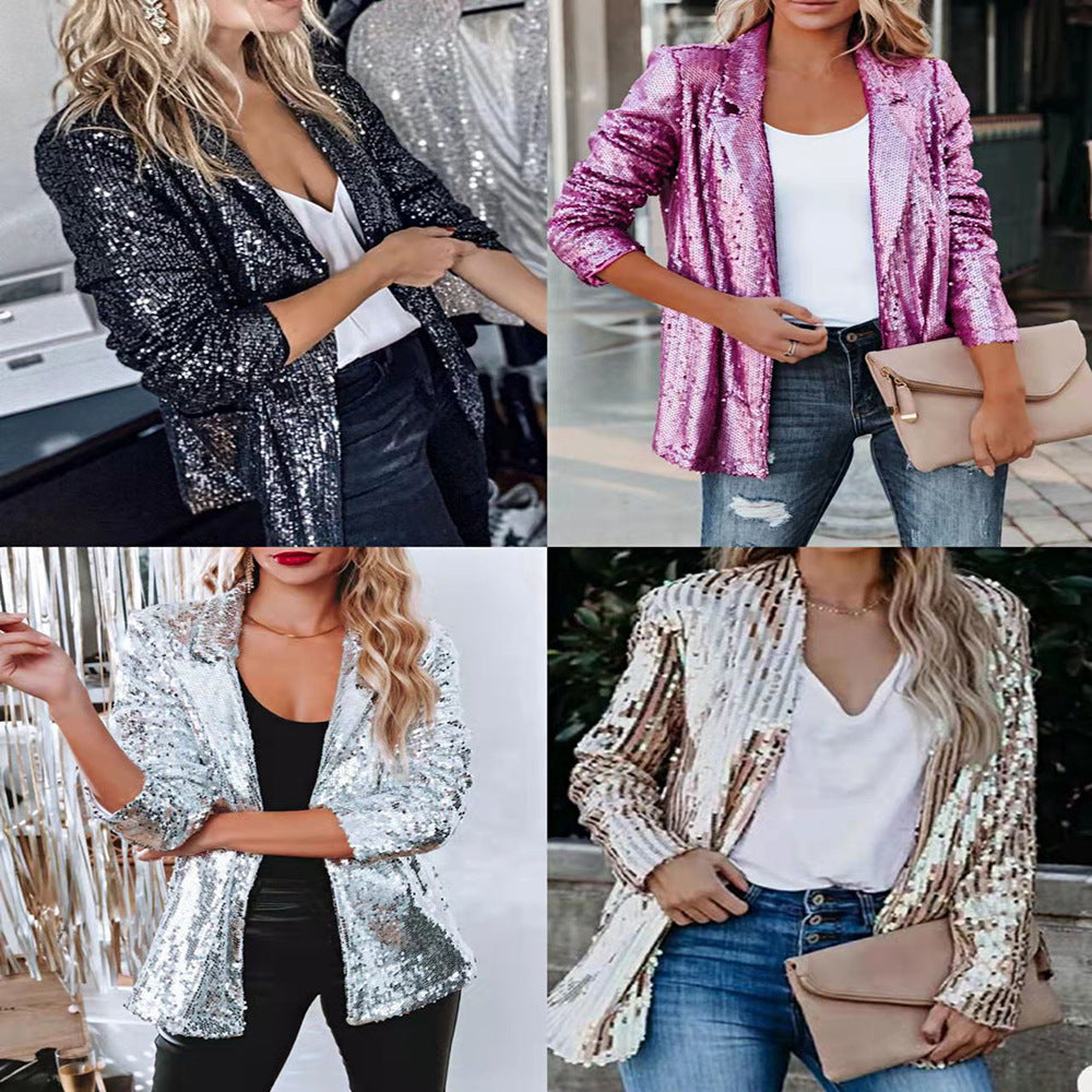 Damen Glitzernder Blazer aus Pailletten mit modernem Schnitt Drune